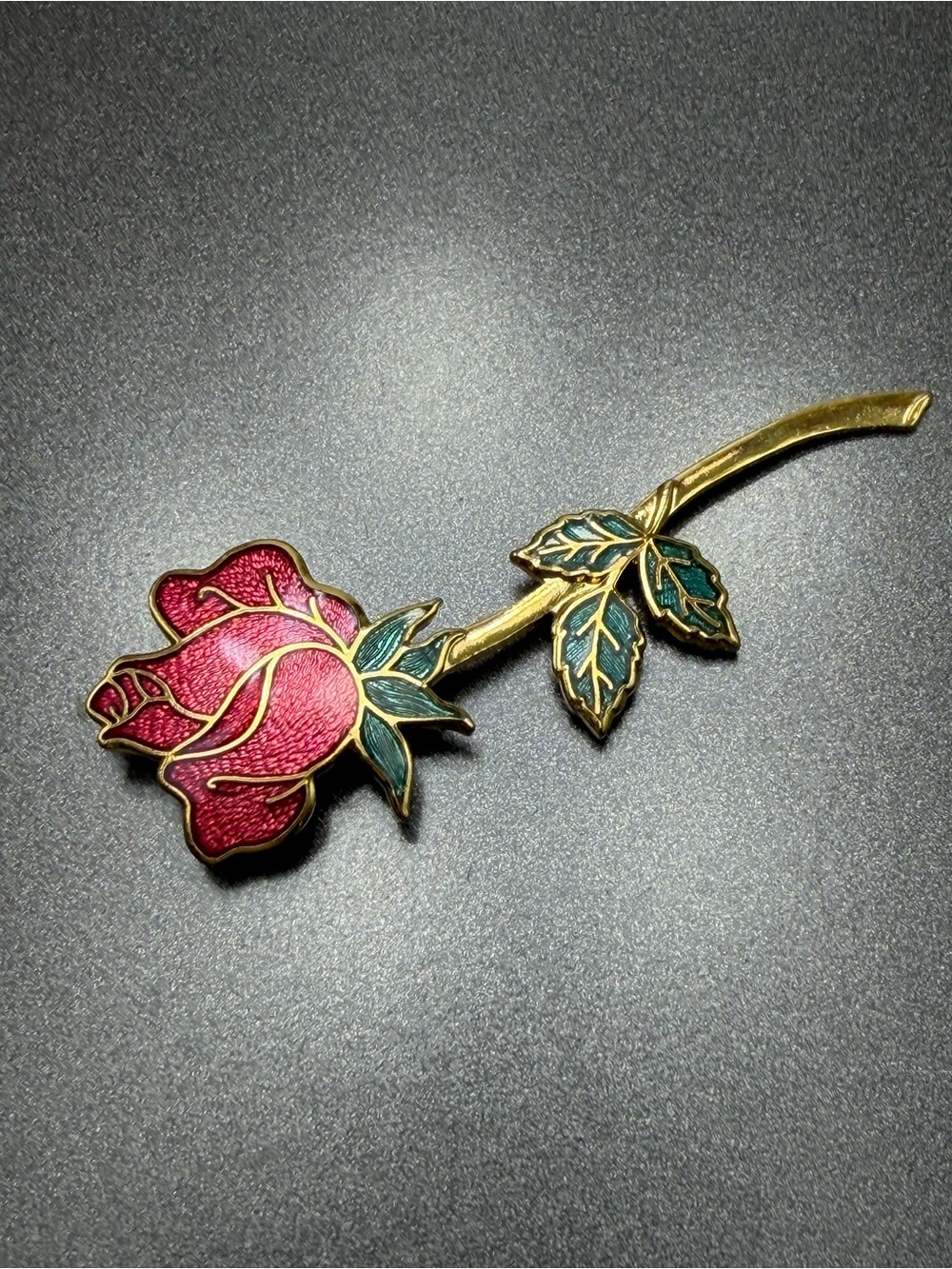 Vintage Cloisonné Red Rose brooch #cz561